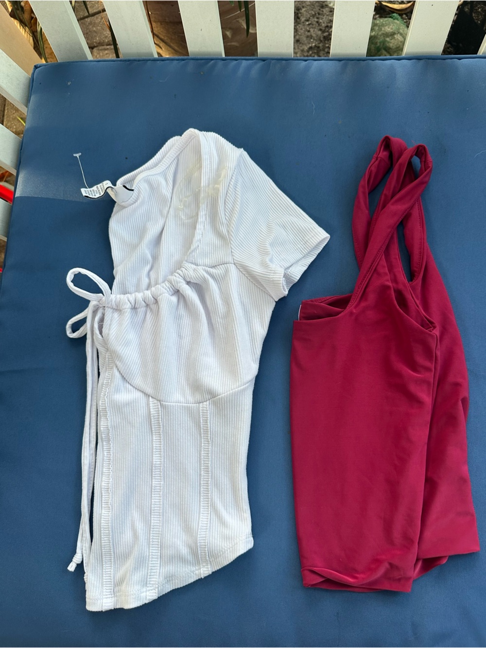 White Ribbed Drawstring Top & Burgundy Tank Set Size S
